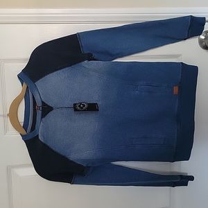 NWT 7 For All Mankind Blue Denim Ombre Dip Dye Sweater Shirt Boys Large